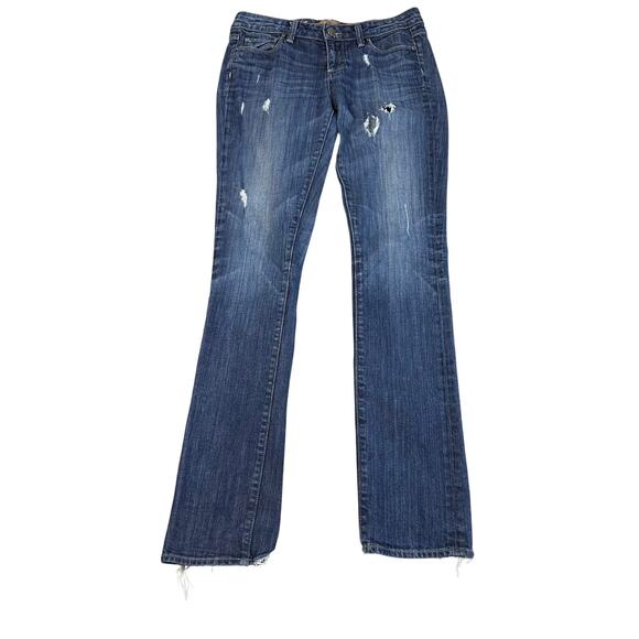 Paige Skyline Distressed Jeans Women's 28 Blue Light Wash Wide Leg Raw Hem Denim - Picture 1 of 9